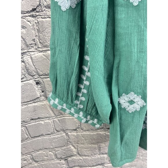 J. Jill Contrast-Embroidered Peasant Top A-Line Green Size M NWT - Picture 8 of 11